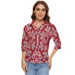 Traditional Cherry Blossom  Women s Quarter Sleeve Pocket Shirt