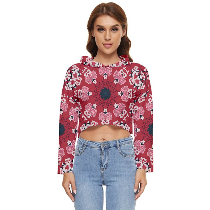 Traditional Cherry blossom  Women s Lightweight Cropped Hoodie