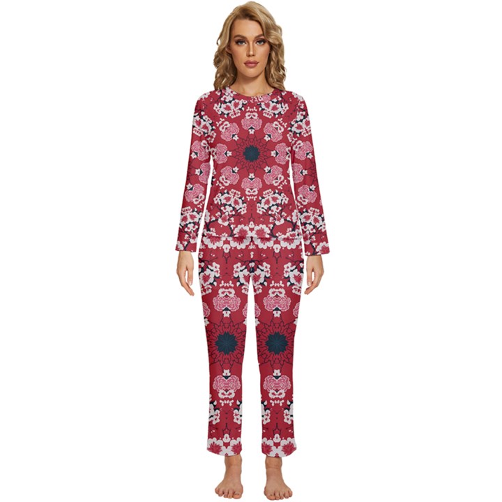 Traditional Cherry blossom  Womens  Long Sleeve Lightweight Pajamas Set