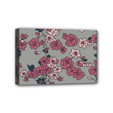 Traditional Cherry Blossom On A Gray Background Mini Canvas 6  X 4  (stretched)