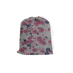 Traditional Cherry Blossom On A Gray Background Drawstring Pouch (medium) by Kiyoshi88