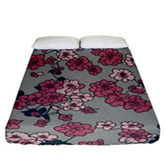 Traditional Cherry Blossom On A Gray Background Fitted Sheet (queen Size) by Kiyoshi88