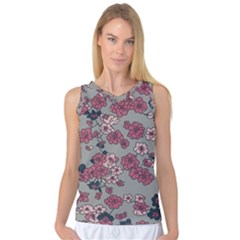 Traditional Cherry Blossom On A Gray Background Women s Basketball Tank Top by Kiyoshi88