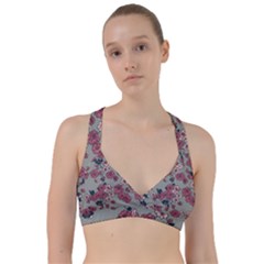 Traditional Cherry Blossom On A Gray Background Sweetheart Sports Bra