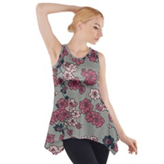 Traditional Cherry Blossom On A Gray Background Side Drop Tank Tunic by Kiyoshi88