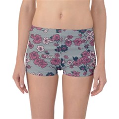 Traditional Cherry Blossom On A Gray Background Reversible Boyleg Bikini Bottoms by Kiyoshi88