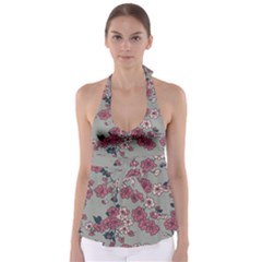 Traditional Cherry Blossom On A Gray Background Babydoll Tankini Top by Kiyoshi88