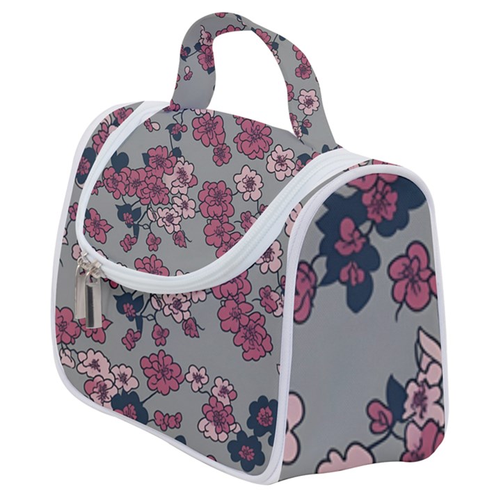 Traditional cherry blossom on a gray background Satchel Handbag