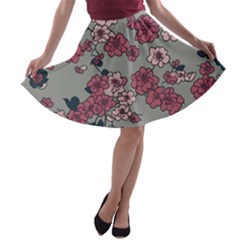 Traditional Cherry Blossom On A Gray Background A-line Skater Skirt by Kiyoshi88