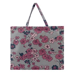 Traditional Cherry Blossom On A Gray Background Zipper Large Tote Bag by Kiyoshi88