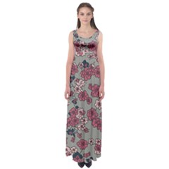 Traditional Cherry Blossom On A Gray Background Empire Waist Maxi Dress