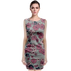 Traditional Cherry Blossom On A Gray Background Classic Sleeveless Midi Dress