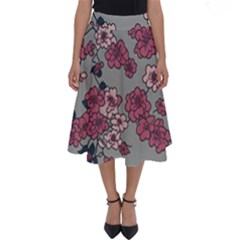 Traditional Cherry Blossom On A Gray Background Perfect Length Midi Skirt