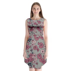 Traditional Cherry Blossom On A Gray Background Sleeveless Chiffon Dress  