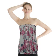 Traditional Cherry Blossom On A Gray Background Strapless Top by Kiyoshi88