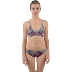 Traditional Cherry Blossom On A Gray Background Wrap Around Bikini Set