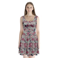 Traditional Cherry Blossom On A Gray Background Split Back Mini Dress 