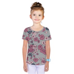 Traditional Cherry Blossom On A Gray Background Kids  One Piece Tee