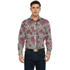 Traditional Cherry Blossom On A Gray Background Men s Long Sleeve  Shirt