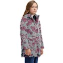 Traditional cherry blossom on a gray background Kids  Hooded Longline Puffer Jacket View2