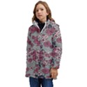 Traditional cherry blossom on a gray background Kids  Hooded Longline Puffer Jacket View3