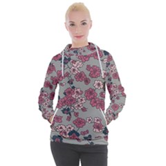 Traditional Cherry Blossom On A Gray Background Women s Hooded Pullover