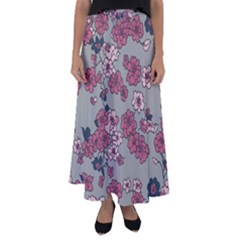 Traditional Cherry Blossom On A Gray Background Flared Maxi Skirt by Kiyoshi88