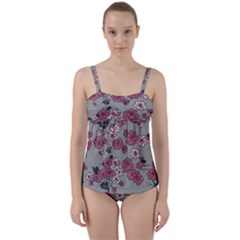 Traditional Cherry Blossom On A Gray Background Twist Front Tankini Set by Kiyoshi88