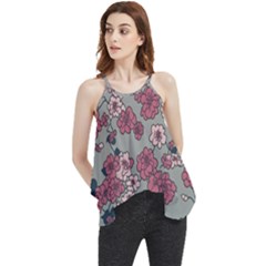 Traditional Cherry Blossom On A Gray Background Flowy Camisole Tank Top