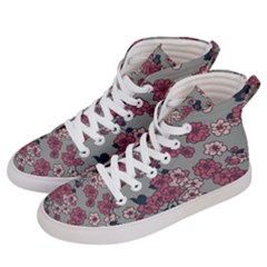 Traditional Cherry Blossom On A Gray Background Women s Hi-top Skate Sneakers by Kiyoshi88