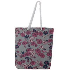 Traditional Cherry Blossom On A Gray Background Full Print Rope Handle Tote (large) by Kiyoshi88