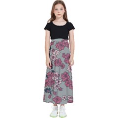 Traditional Cherry Blossom On A Gray Background Kids  Flared Maxi Skirt by Kiyoshi88