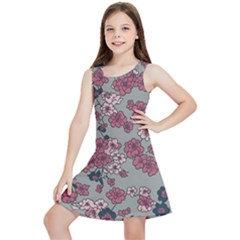 Traditional Cherry Blossom On A Gray Background Kids  Lightweight Sleeveless Dress by Kiyoshi88