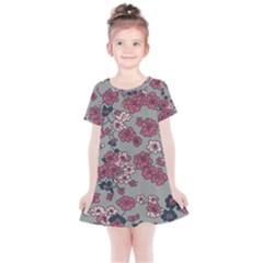 Traditional Cherry Blossom On A Gray Background Kids  Simple Cotton Dress by Kiyoshi88