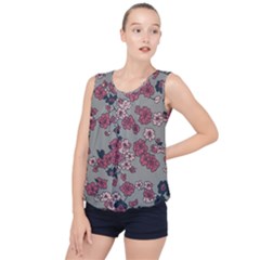 Traditional Cherry Blossom On A Gray Background Bubble Hem Chiffon Tank Top