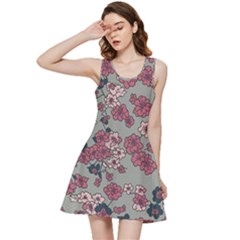 Traditional Cherry Blossom On A Gray Background Inside Out Racerback Dress by Kiyoshi88