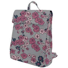 Traditional Cherry Blossom On A Gray Background Flap Top Backpack