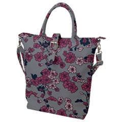 Traditional Cherry Blossom On A Gray Background Buckle Top Tote Bag by Kiyoshi88