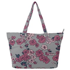 Traditional Cherry Blossom On A Gray Background Full Print Shoulder Bag by Kiyoshi88