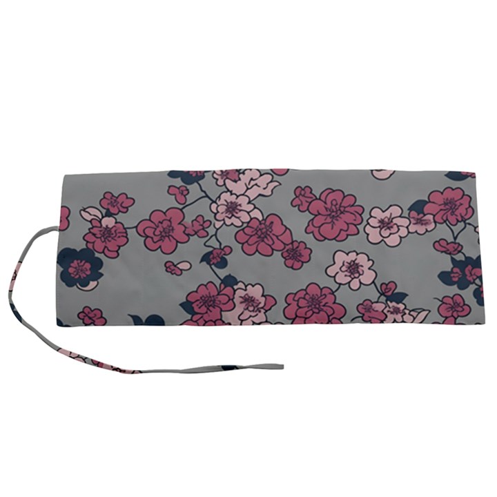 Traditional cherry blossom on a gray background Roll Up Canvas Pencil Holder (S)