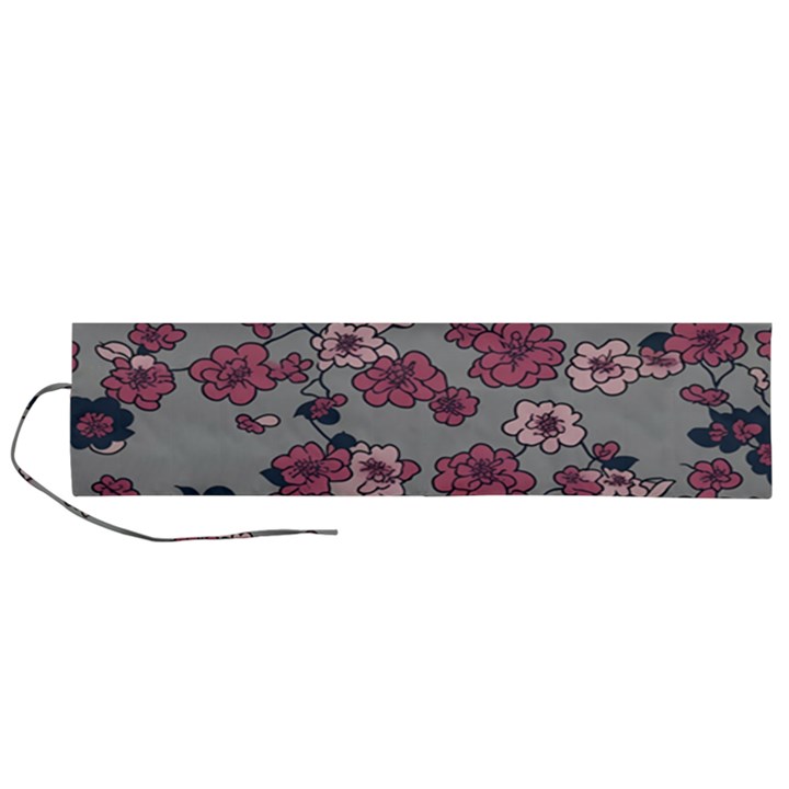 Traditional cherry blossom on a gray background Roll Up Canvas Pencil Holder (L)