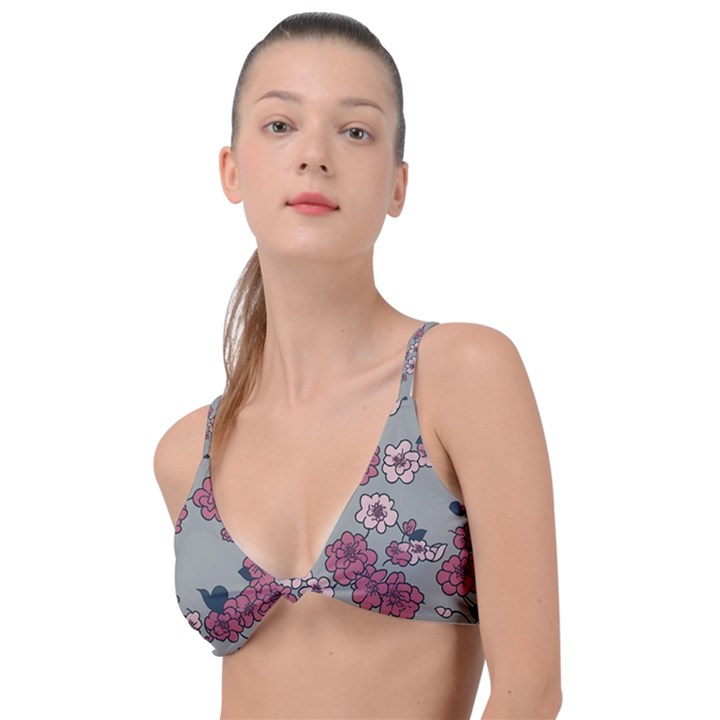 Traditional cherry blossom on a gray background Knot Up Bikini Top