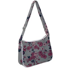 Traditional Cherry Blossom On A Gray Background Zip Up Shoulder Bag by Kiyoshi88