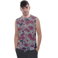 Traditional Cherry Blossom On A Gray Background Men s Regular Tank Top