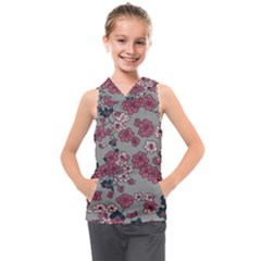 Traditional Cherry Blossom On A Gray Background Kids  Sleeveless Hoodie