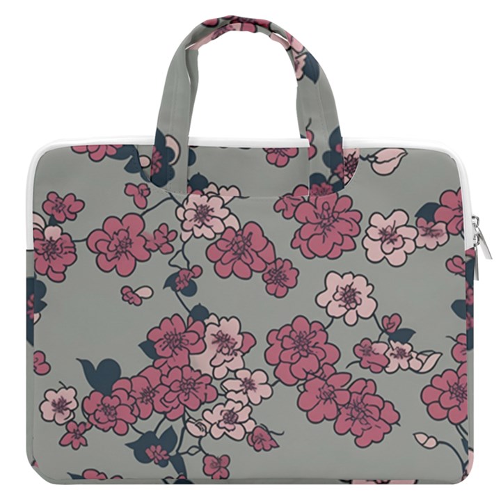 Traditional cherry blossom on a gray background MacBook Pro 13  Double Pocket Laptop Bag