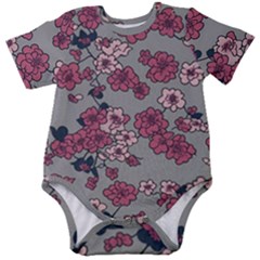 Traditional Cherry Blossom On A Gray Background Baby Short Sleeve Bodysuit by Kiyoshi88