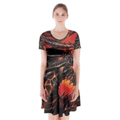 Dragon Short Sleeve V-neck Flare Dress by Salman4z