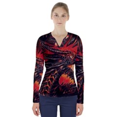 Dragon V-neck Long Sleeve Top by Salman4z