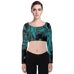 Angry Male Lion Predator Carnivore Velvet Long Sleeve Crop Top by Salman4z